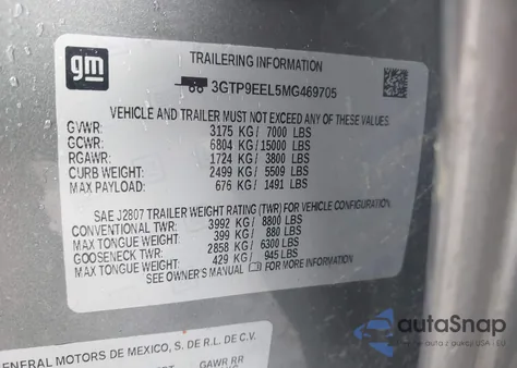 2021 GMC Sierra 1500 4Wd Short Box At4 from USA, damaged, VIN 3GTP9EEL5MG469705